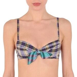 Maison Lejaby Balconette Bikini Top in Light Purple Tartan Plaid Women's 34B